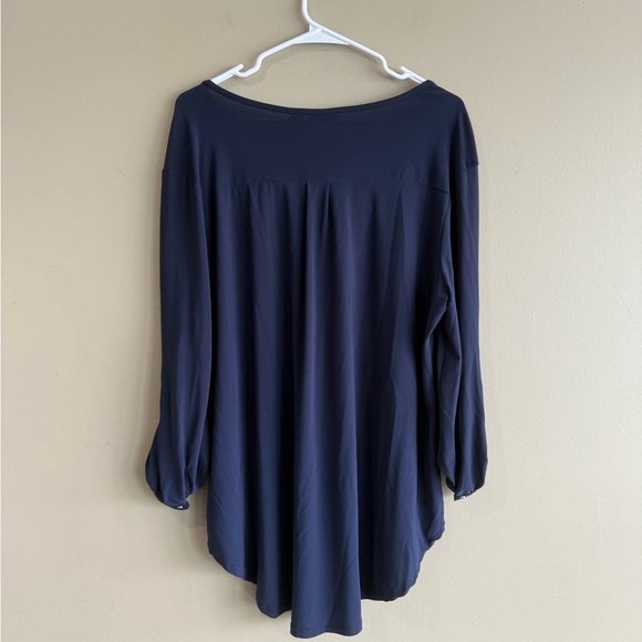 Cato Navy Blue Roll Tab Option Sleeves Tunic Blouse Relaxed Fit - Picture 2 of 8